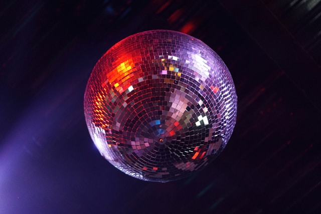 A disco ball hanging from the ceiling