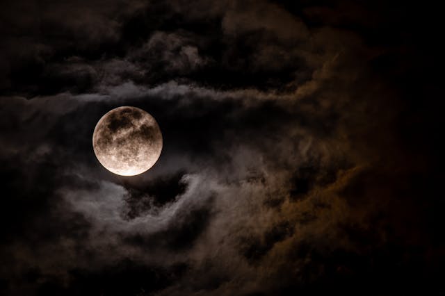 A full moon with clouds