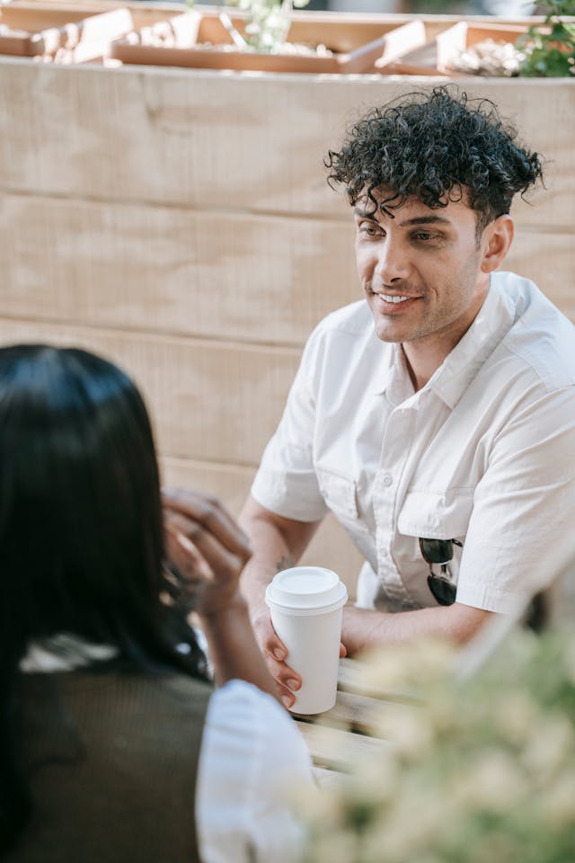 Two people meeting and chatting